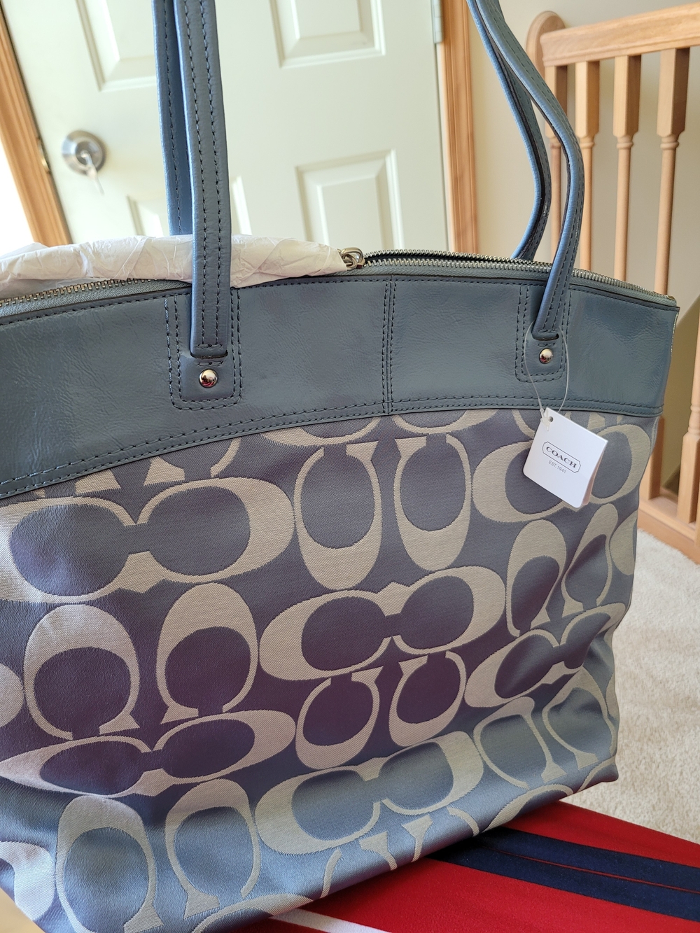 Coach Gray and Silver Signature Canvas Tote